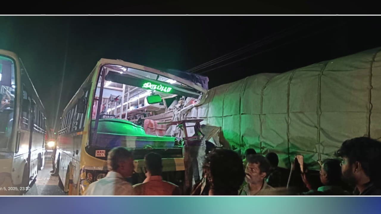 இருட்டில் லாரி இருப்பதை அறியாமல் அரசு பேருந்து மோதி விபத்து.. 2 பேர் பரிதாப உயிரிழப்பு..!