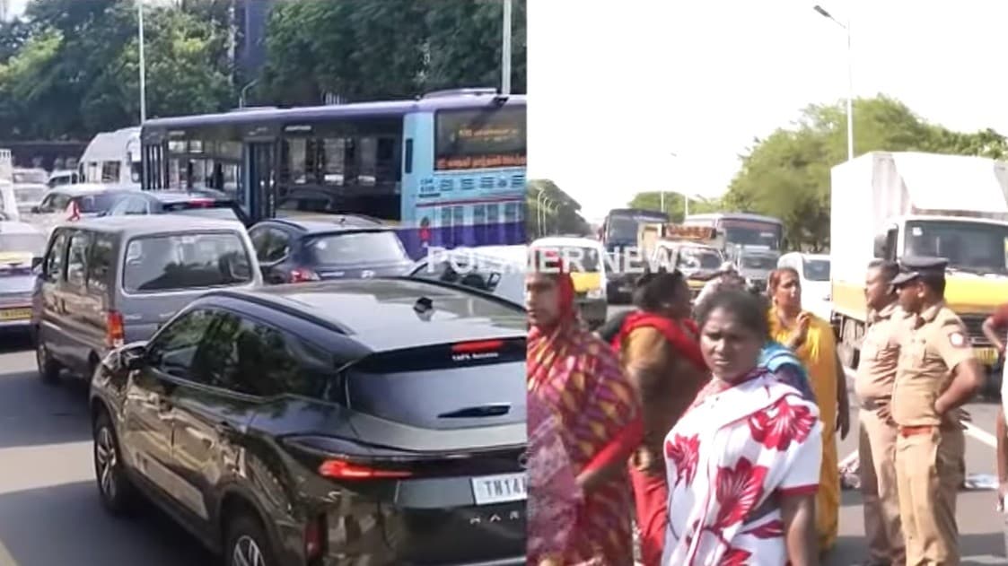 சென்னை காமராஜர் சாலையில் திருநங்கைகள் போராட்டம் - வாகன ஓட்டிகள் அவதி
